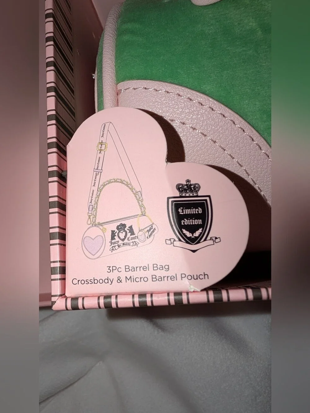 Juicy Heritage Barrel Bag Set with Strap Green Pink NWT
